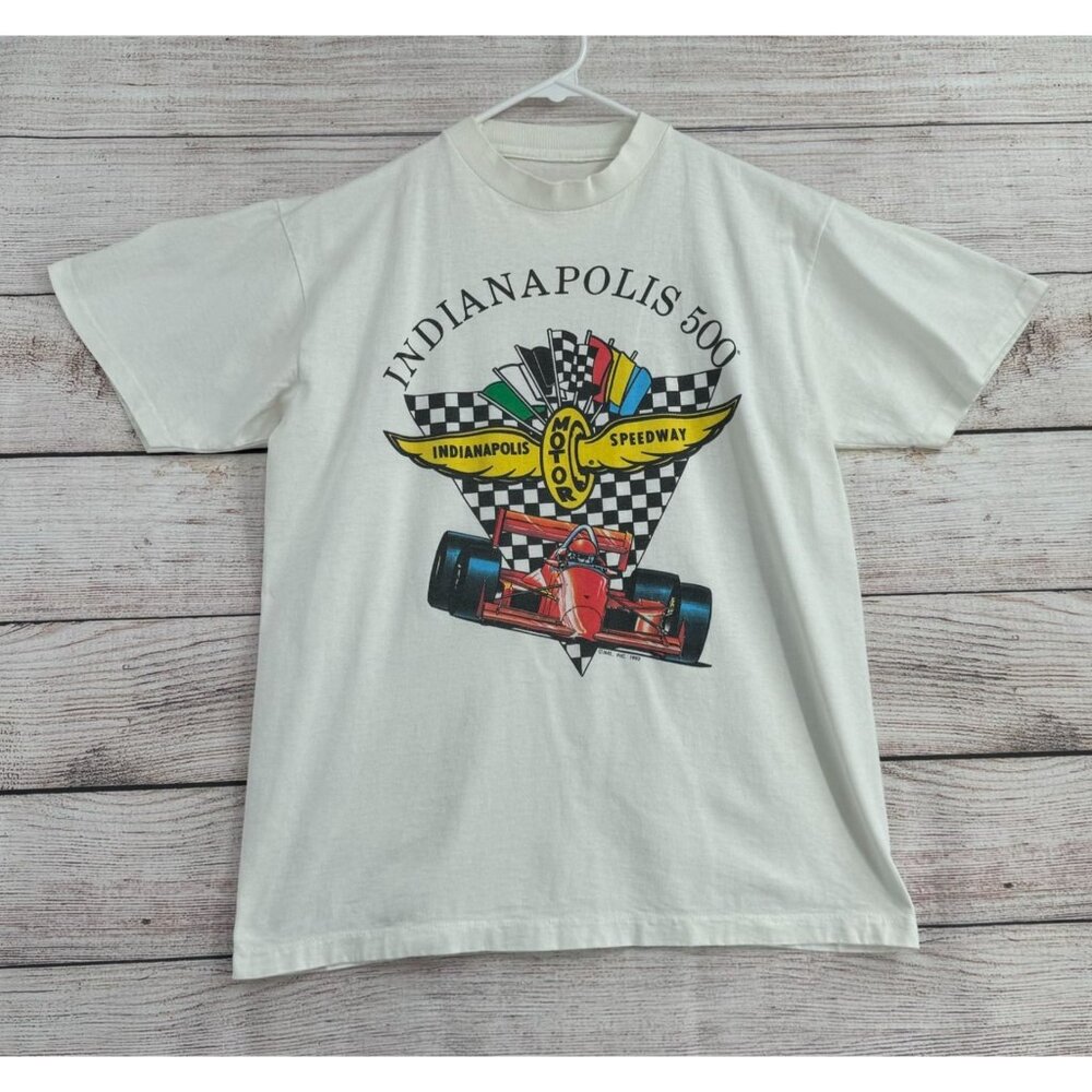 Vintage 1992 Indianapolis 500 Speedway T-Shirt Adult Size S White Single Stitch